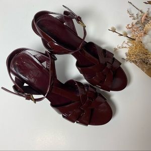 Auth. YSL Burgundy Tribute Platform Sandals